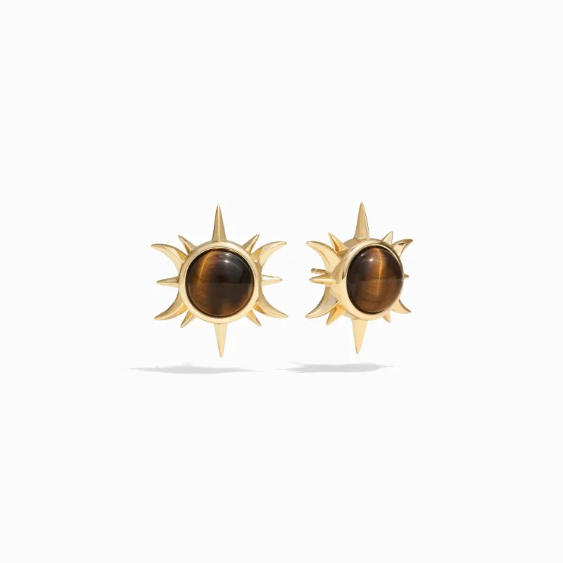 Triple Moon Statement Studs Tiger's Eye sold by Awe Inspired