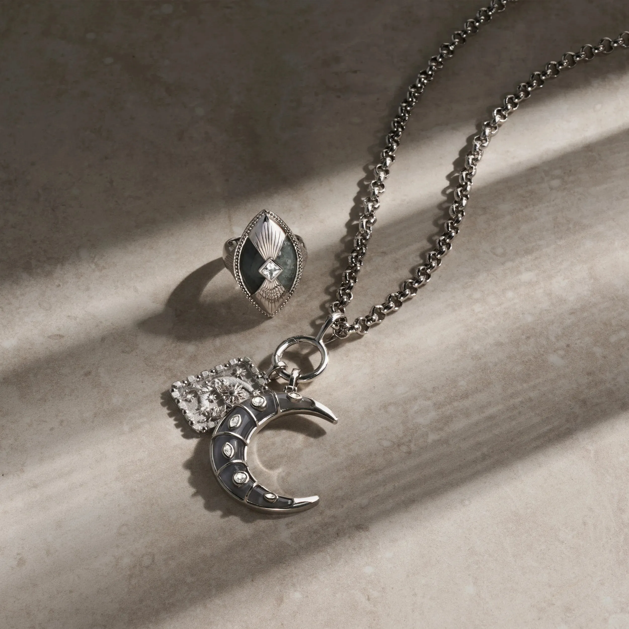 Moon Duo Cord Charm Necklace sold by Awe Inspired product image thumbnail 4