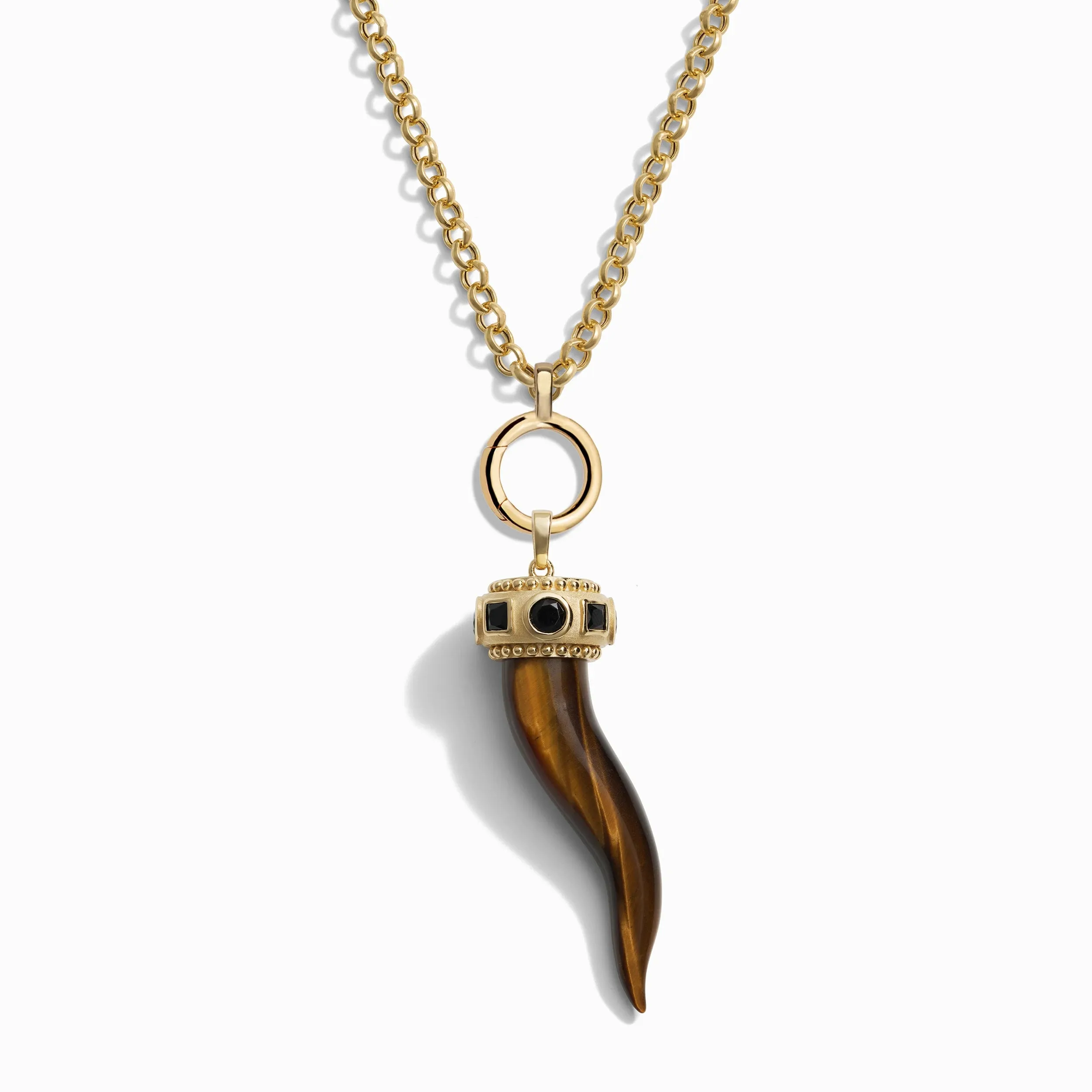 Long Tiger's Eye Horn Charm Necklace sold by Awe Inspired