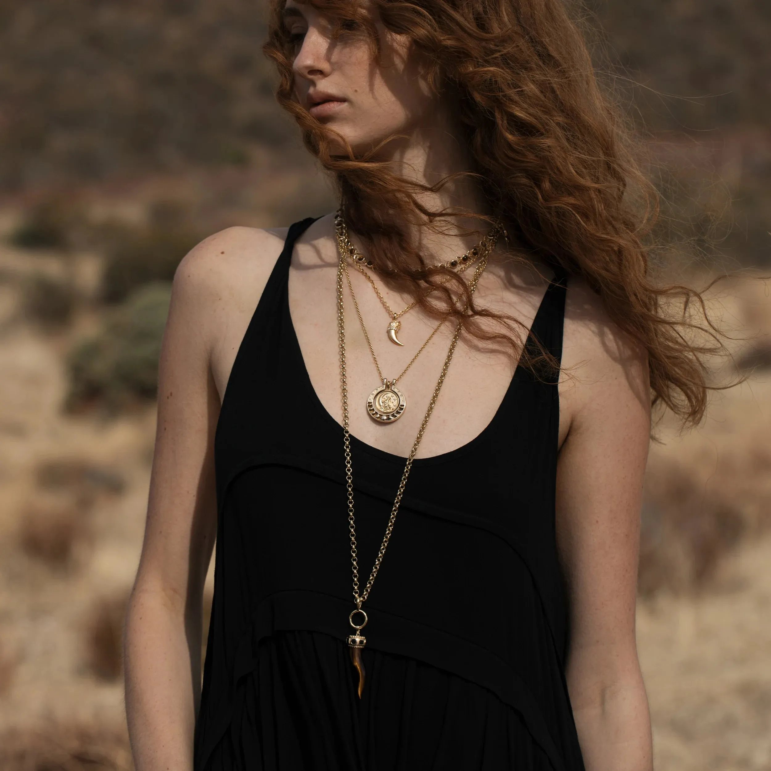 Long Tiger's Eye Horn Charm Necklace sold by Awe Inspired product image thumbnail 2