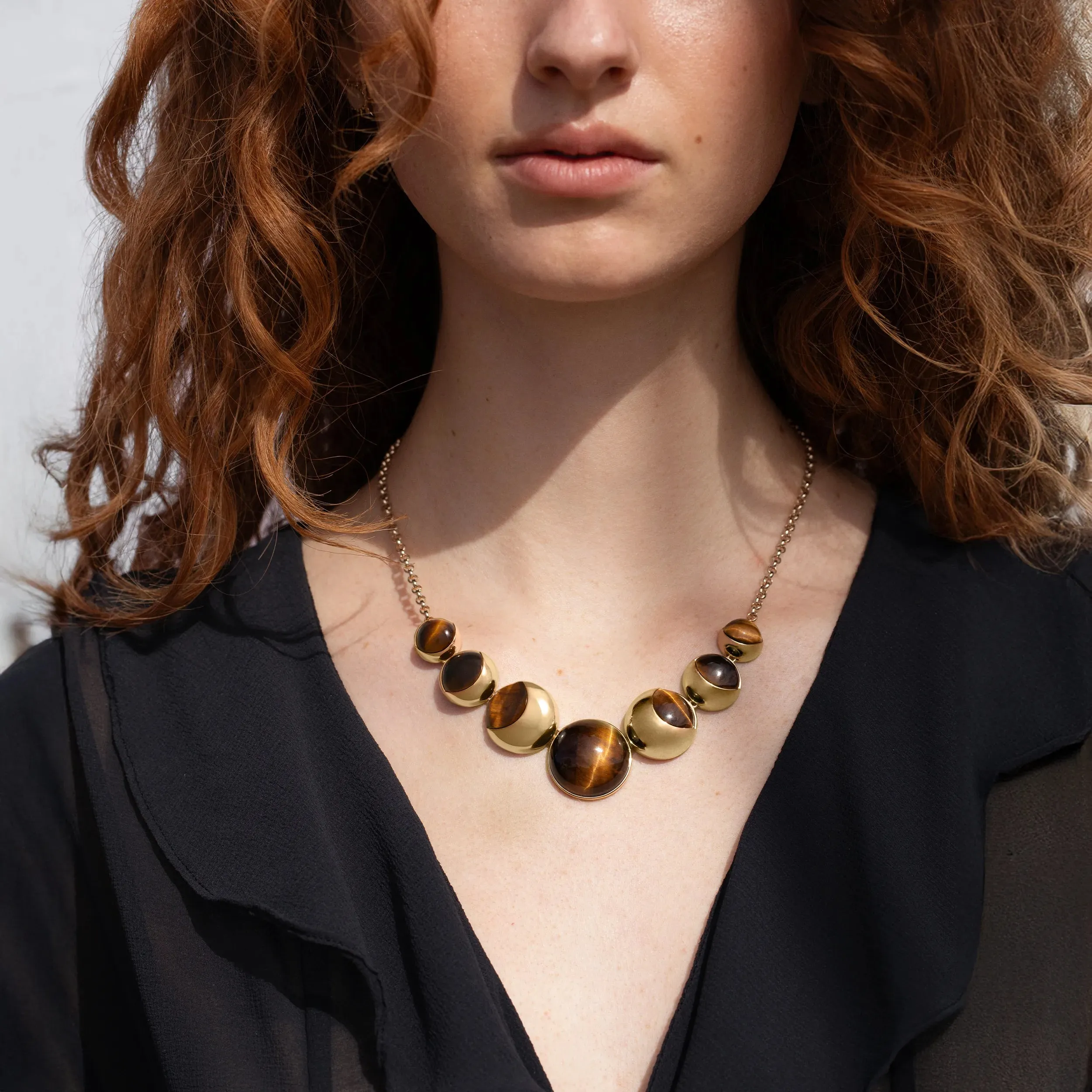 Tiger's Eye Moon Phase Statement Necklace sold by Awe Inspired product image thumbnail 2