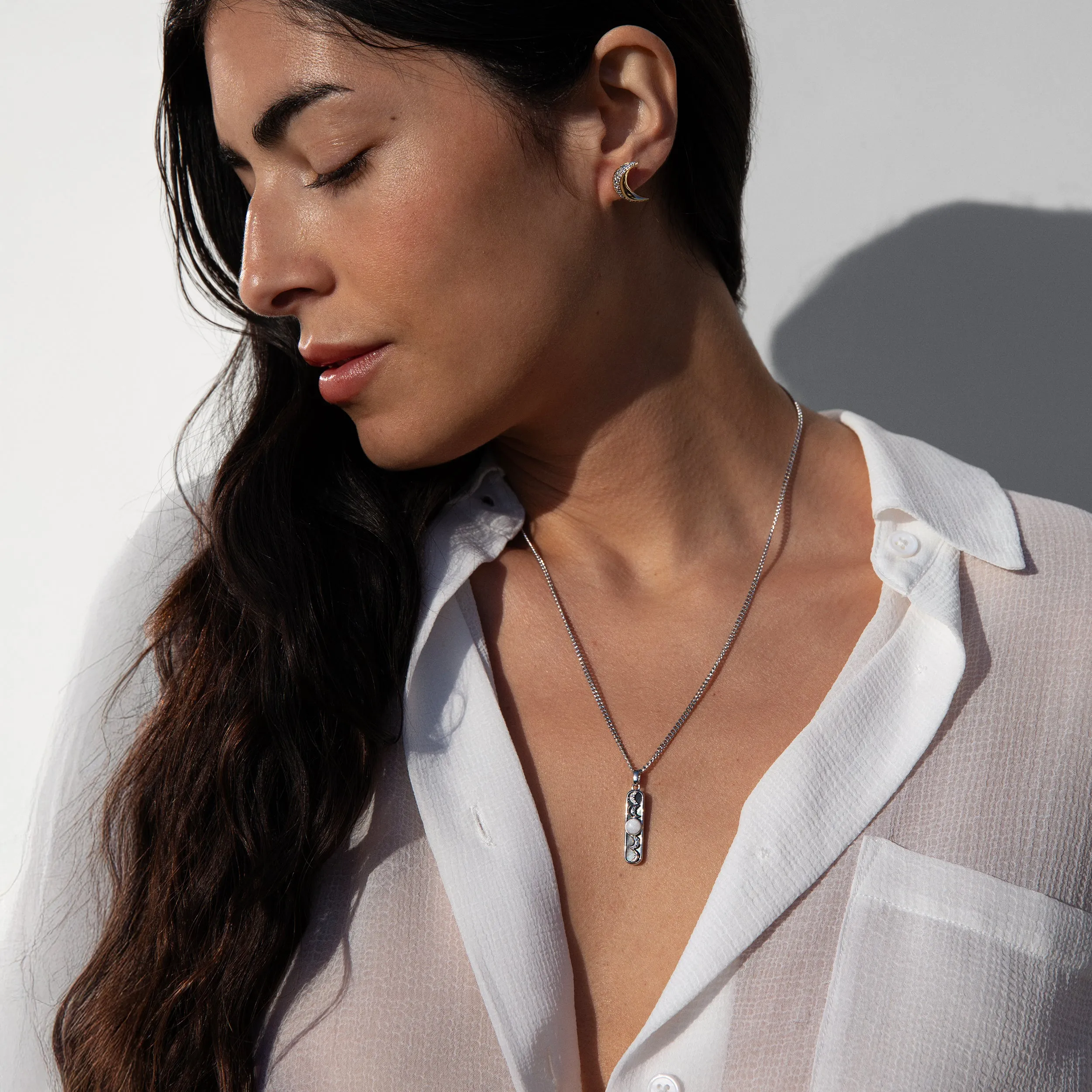 Black Mother of Pearl Moon Phase Necklace sold by Awe Inspired product image thumbnail 2