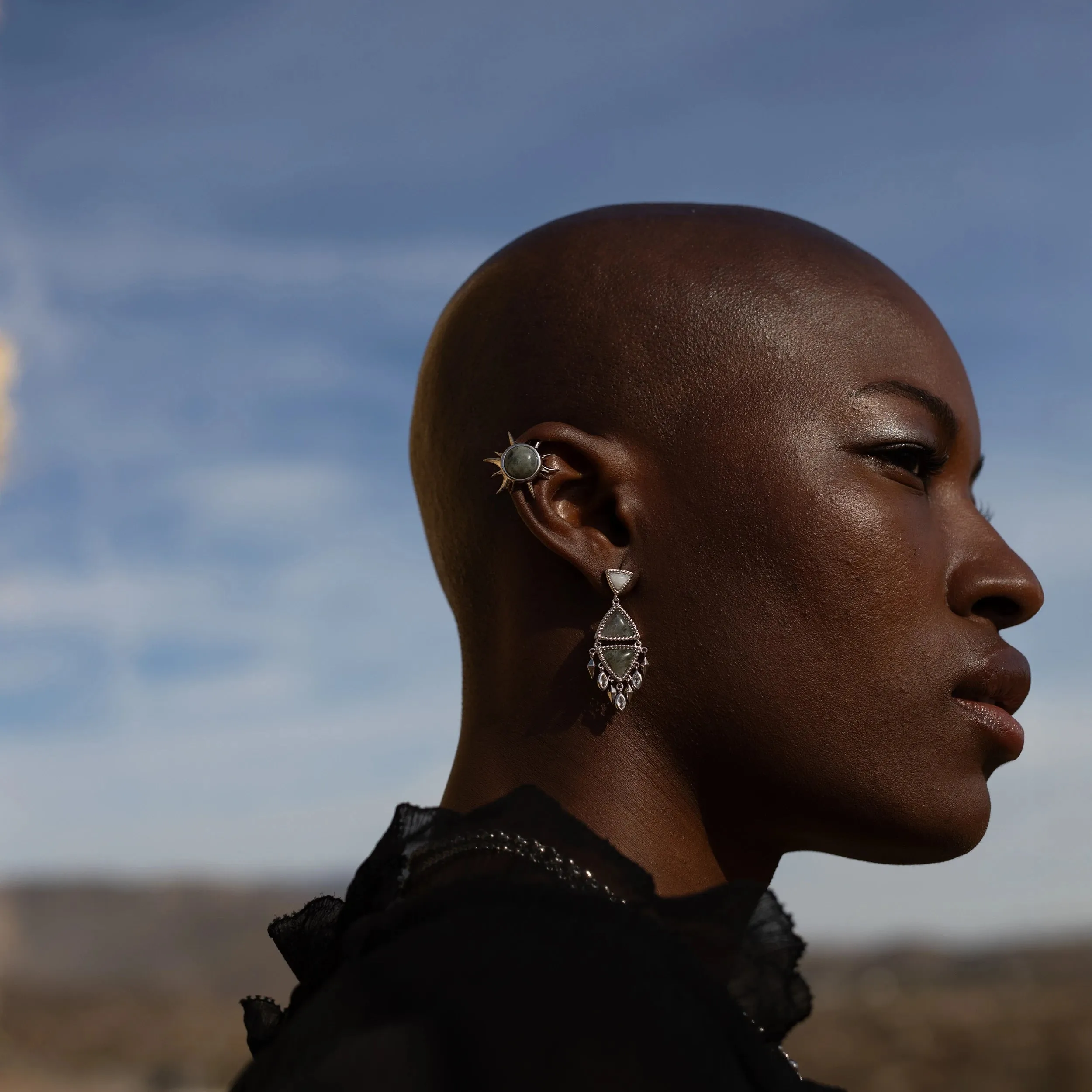 Labradorite Triple Moon Studs sold by Awe Inspired product image thumbnail 3