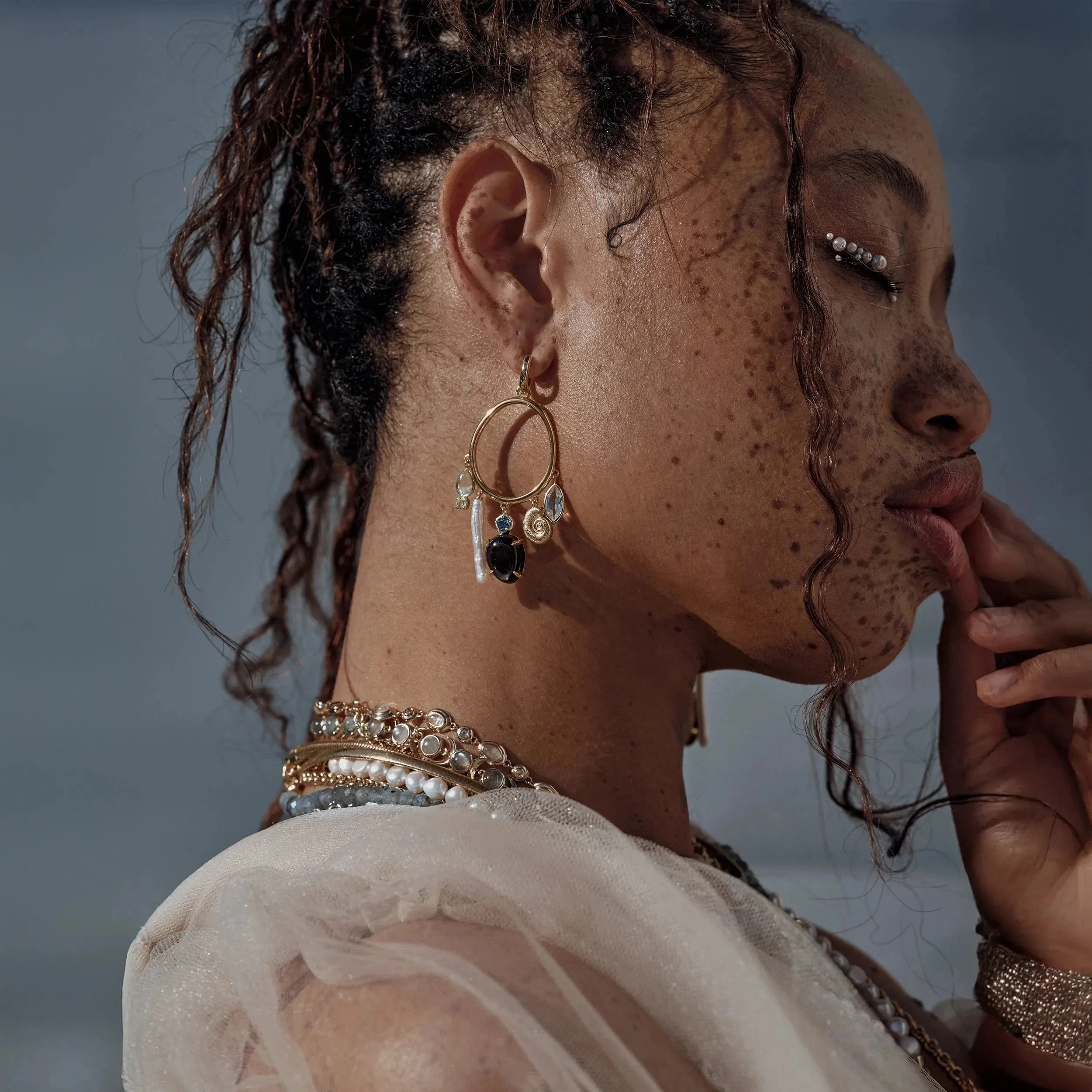 Deep Sea Gemstone Charm Hoops sold by Awe Inspired product image thumbnail 3