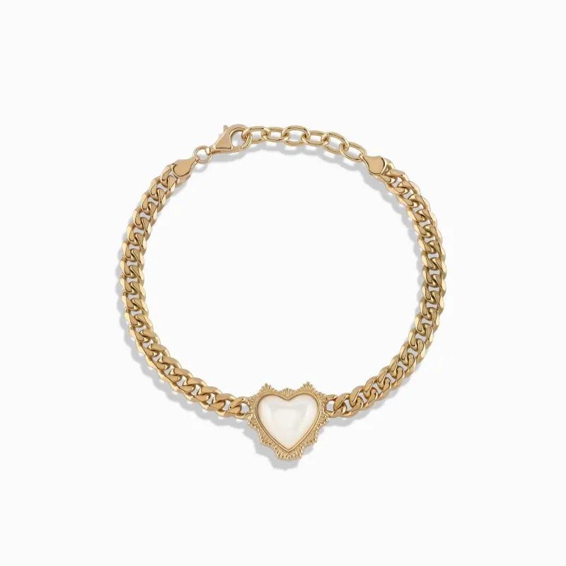 Mother of Pearl Heart Cuban Bracelet sold by Awe Inspired