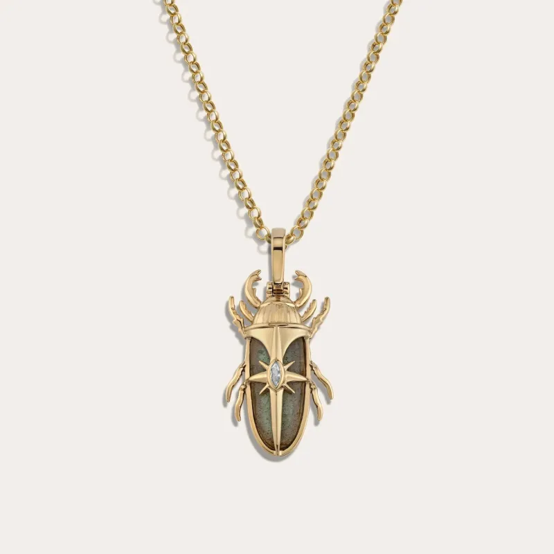 Labradorite Beetle Necklace sold by Awe Inspired