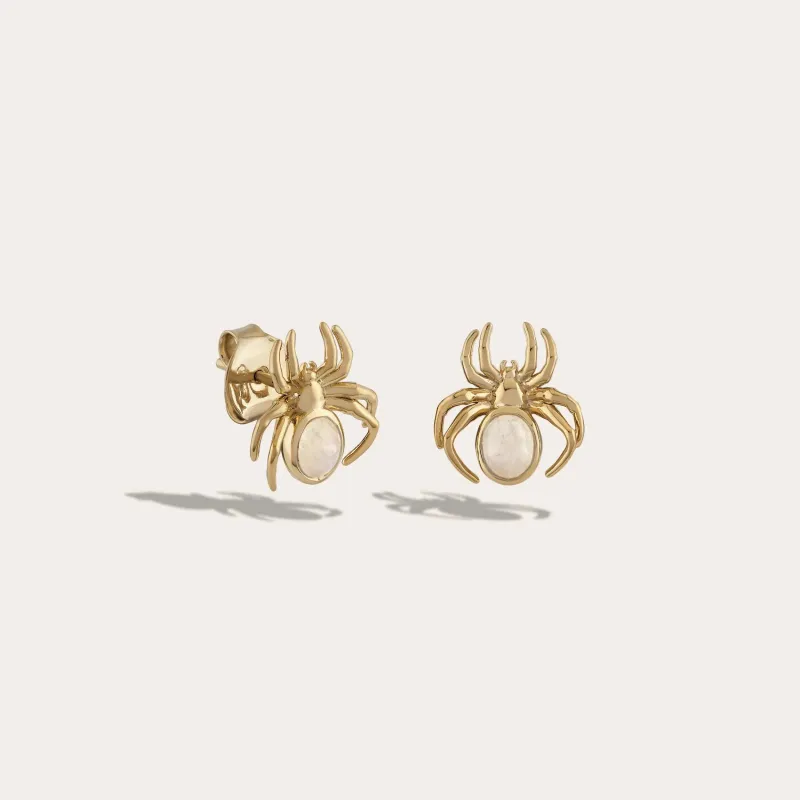 Moonstone Spider Studs sold by Awe Inspired