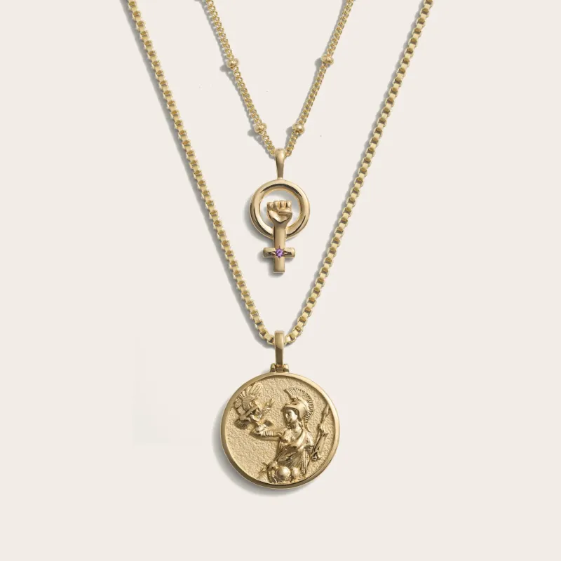 Athena and Woman Power Necklace Set sold by Awe Inspired