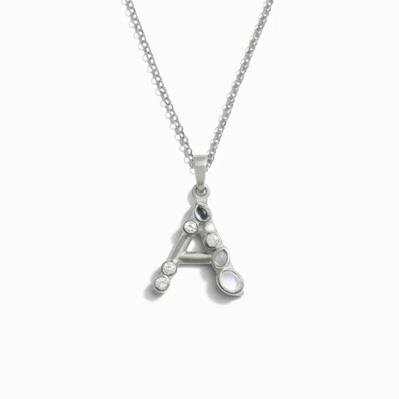 Silver Gemstone Initial Necklace sold by Awe Inspired