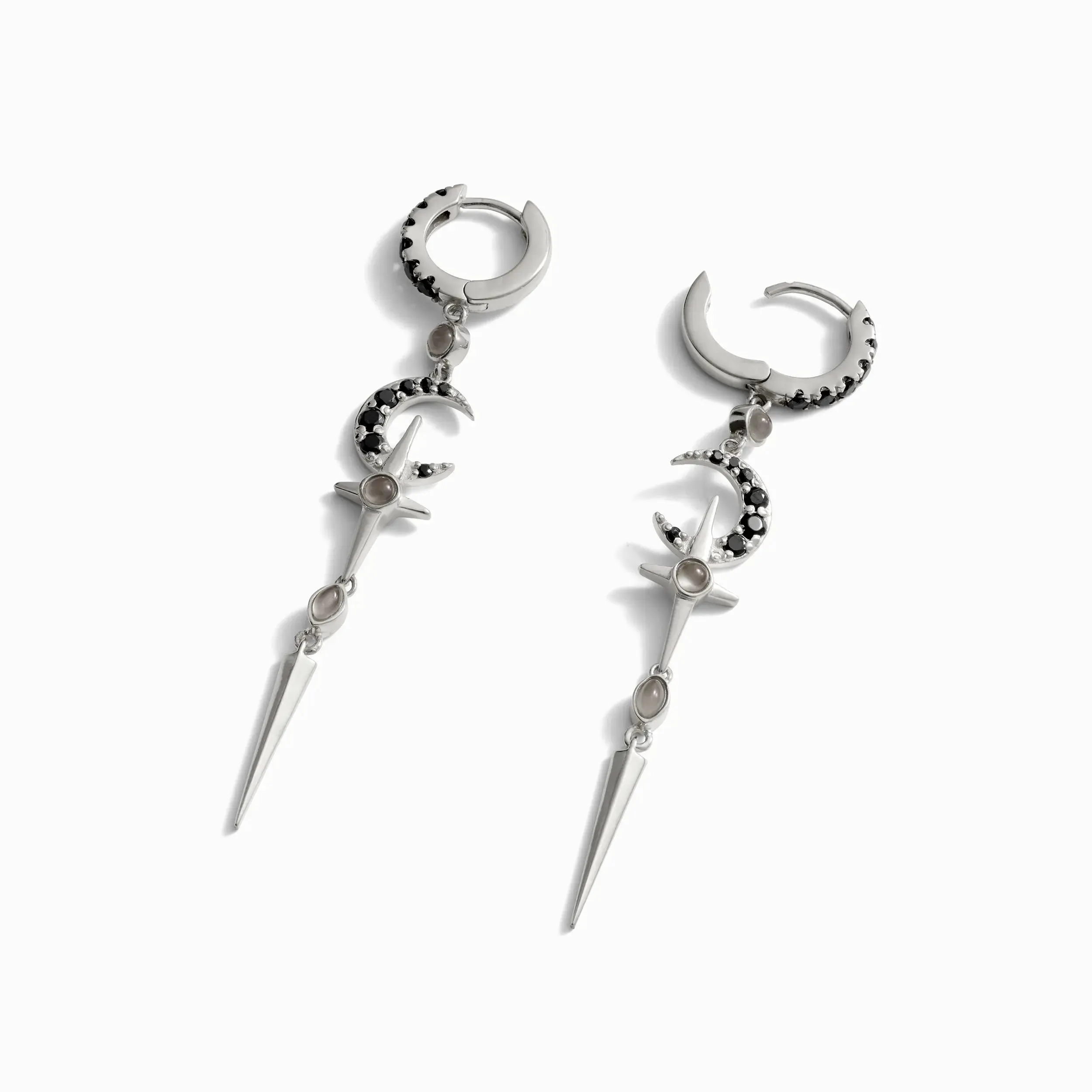 Grey Moonstone Crescent Cross Drop Earring sold by Awe Inspired product image thumbnail 3