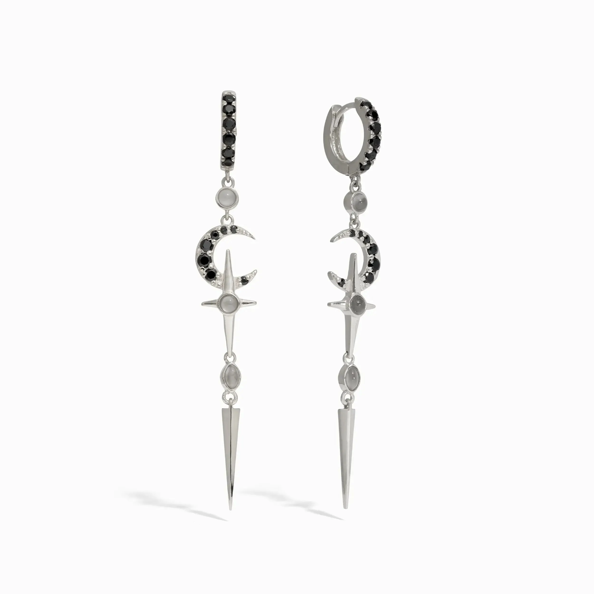 Grey Moonstone Crescent Cross Drop Earring sold by Awe Inspired product image thumbnail 5