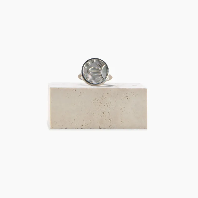 Archive Gemstone Crecent Moon Ring made by Awe Inspired