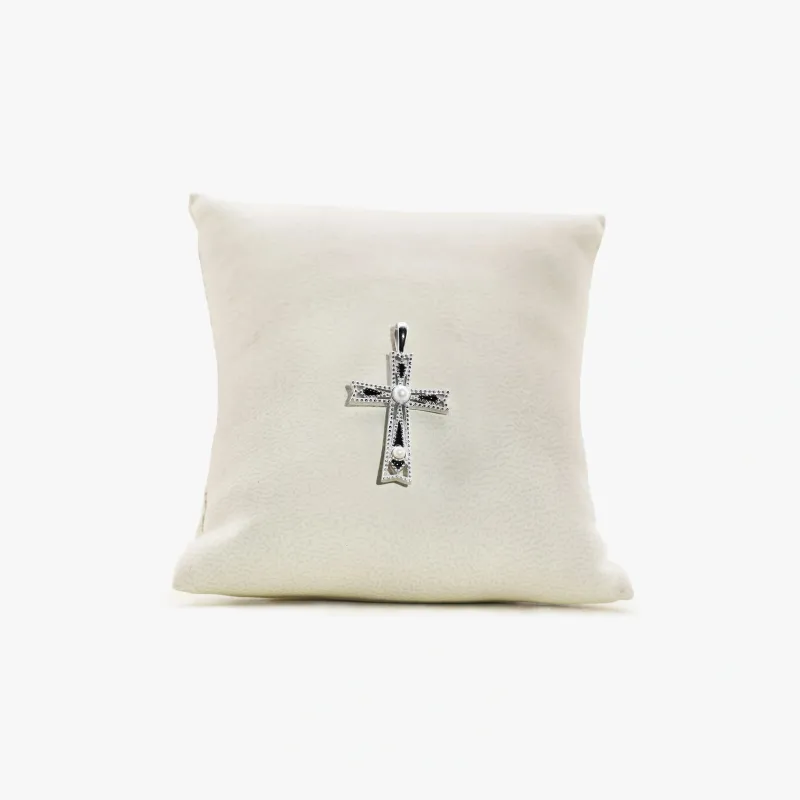 Archive Pearl & Pave Cross Amulet made by Awe Inspired