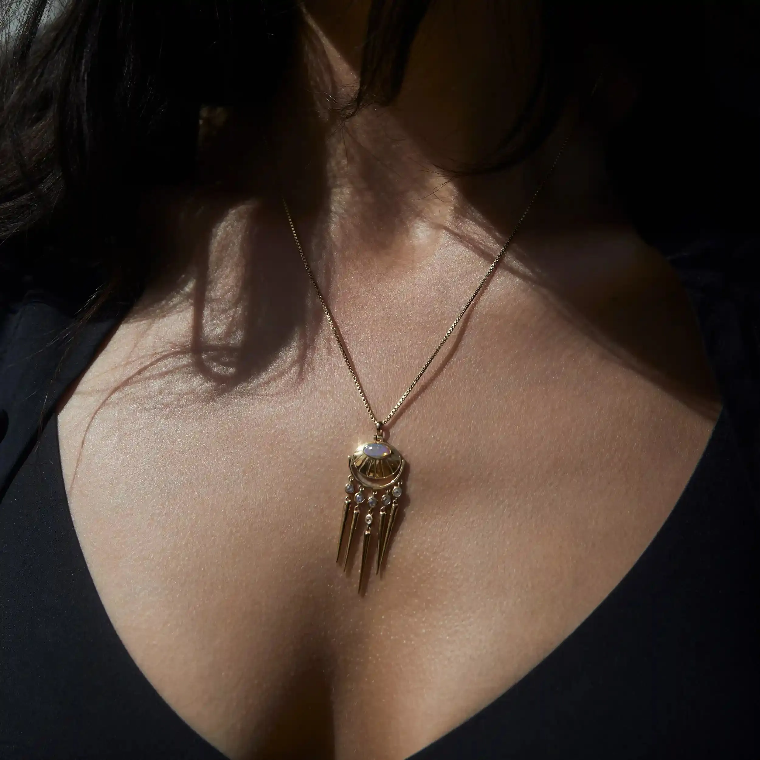 Grey Moonstone Wind Chime Necklace sold by Awe Inspired product image thumbnail 2