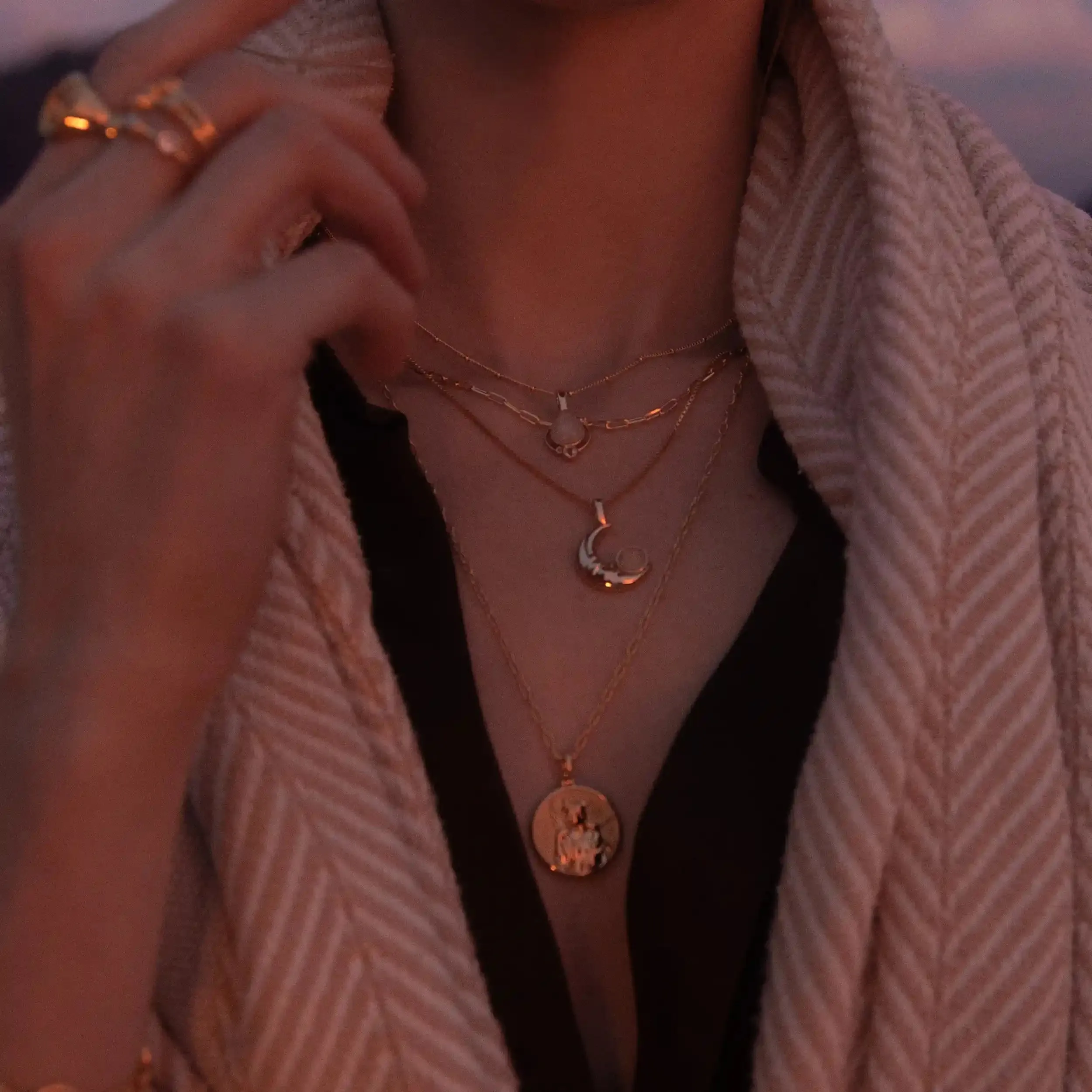 Man in the Moon Black Mother of Pearl Necklace sold by Awe Inspired product image thumbnail 4