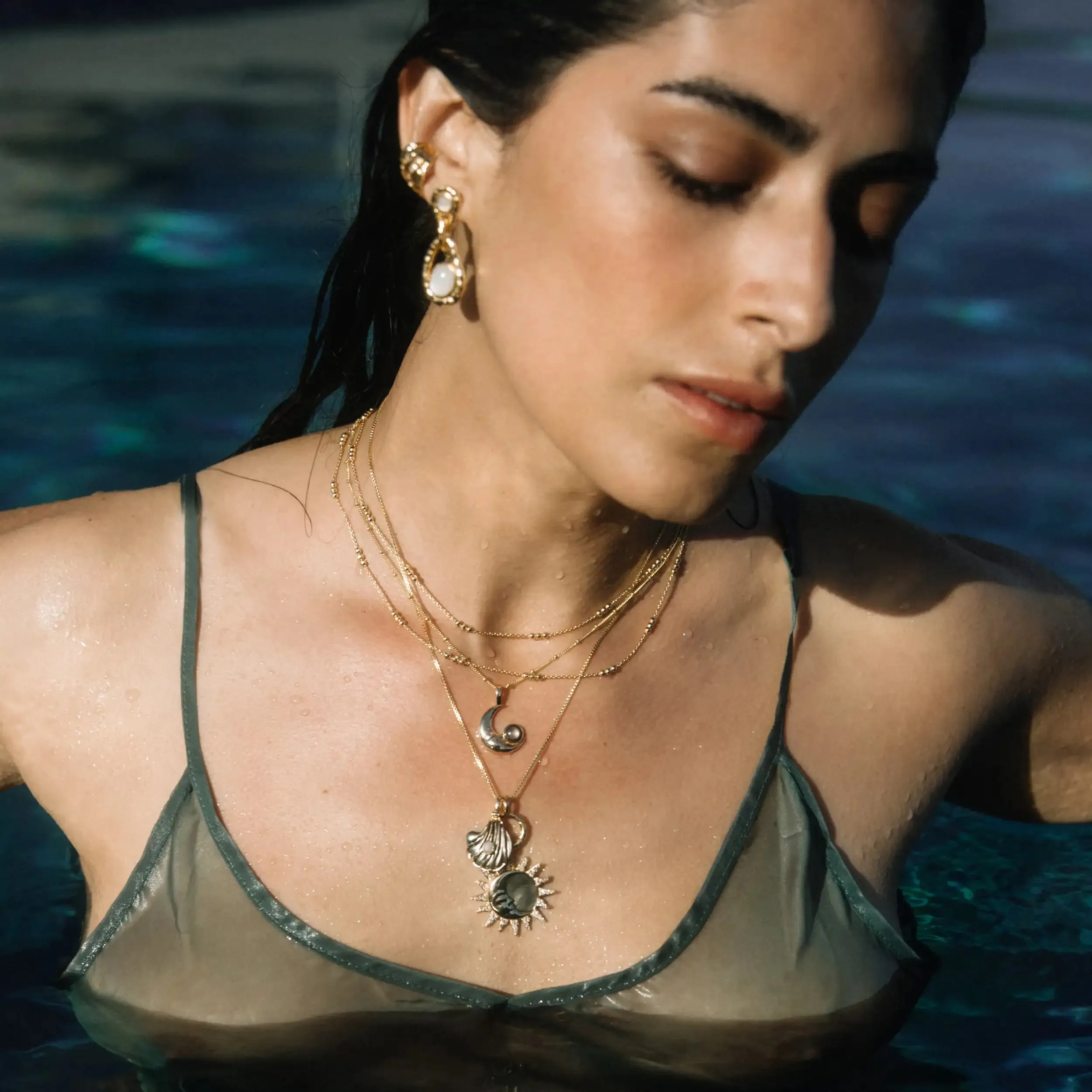 Moonstone Black Mother of Pearl Carved Shell Necklace sold by Awe Inspired product image thumbnail 3