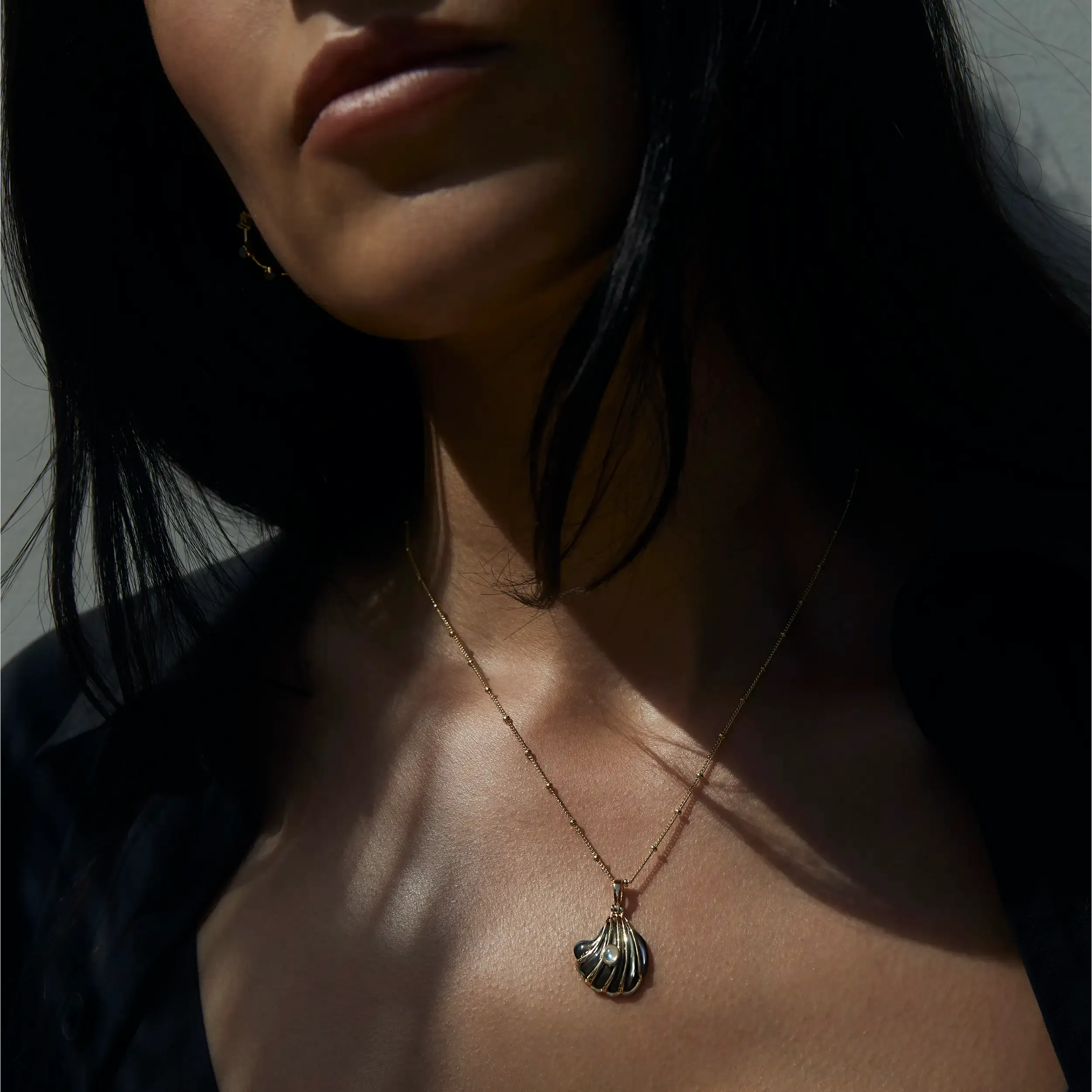 Moonstone Black Mother of Pearl Carved Shell Necklace sold by Awe Inspired product image thumbnail 2