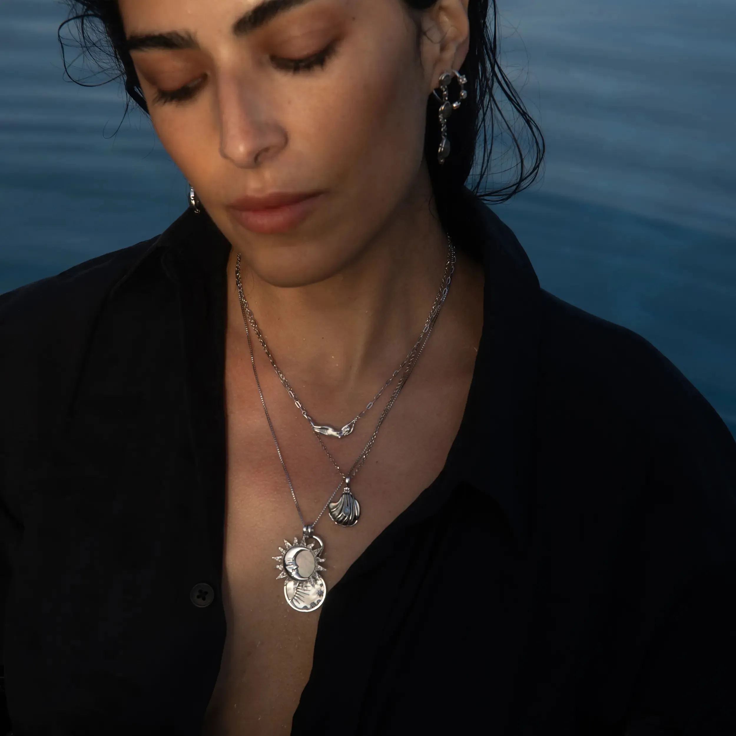 Moonstone Black Mother of Pearl Carved Shell Necklace sold by Awe Inspired product image thumbnail 5