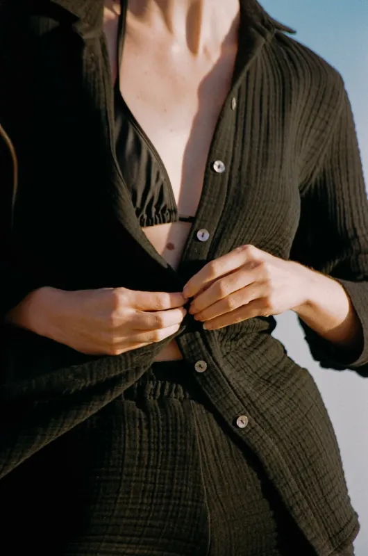 Wide Leg Gauze Pants - Black sold by Daise