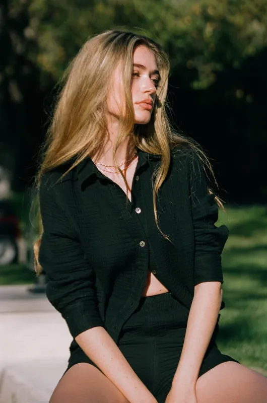 Cropped Pru Button Down - Black sold by Daise