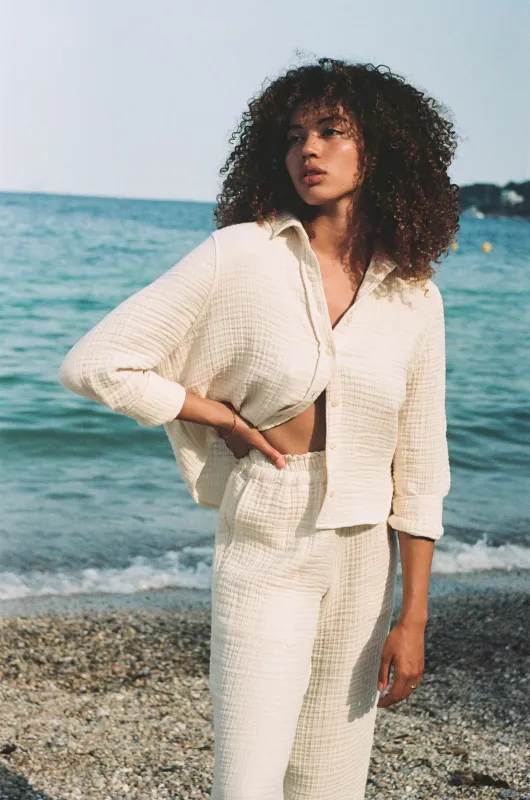 Cropped Pru Button Down - Natural sold by Daise