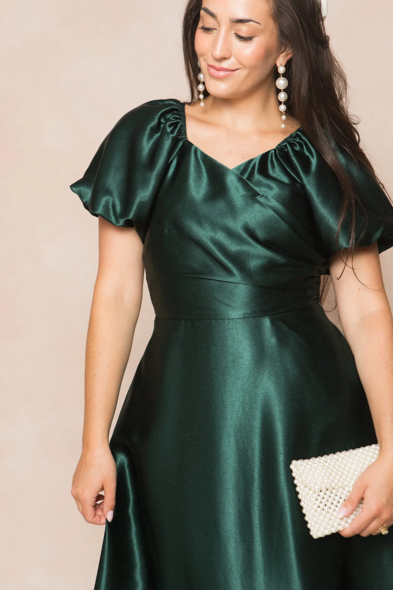 Tessie Dress in Emerald Satin sold by Ivy City Co product image thumbnail 4