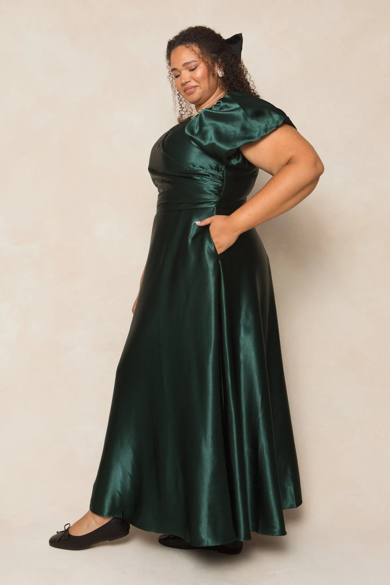 Tessie Dress in Emerald Satin sold by Ivy City Co product image thumbnail 5