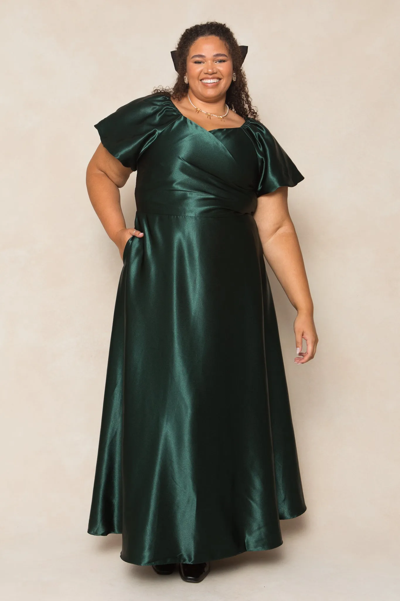 Tessie Dress in Emerald Satin sold by Ivy City Co product image thumbnail 3