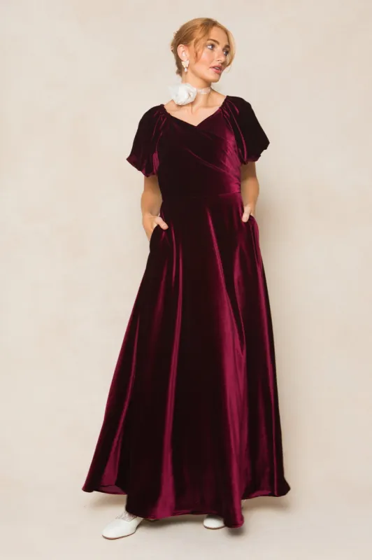 Tessie Dress in Wine Velvet sold by Ivy City Co
