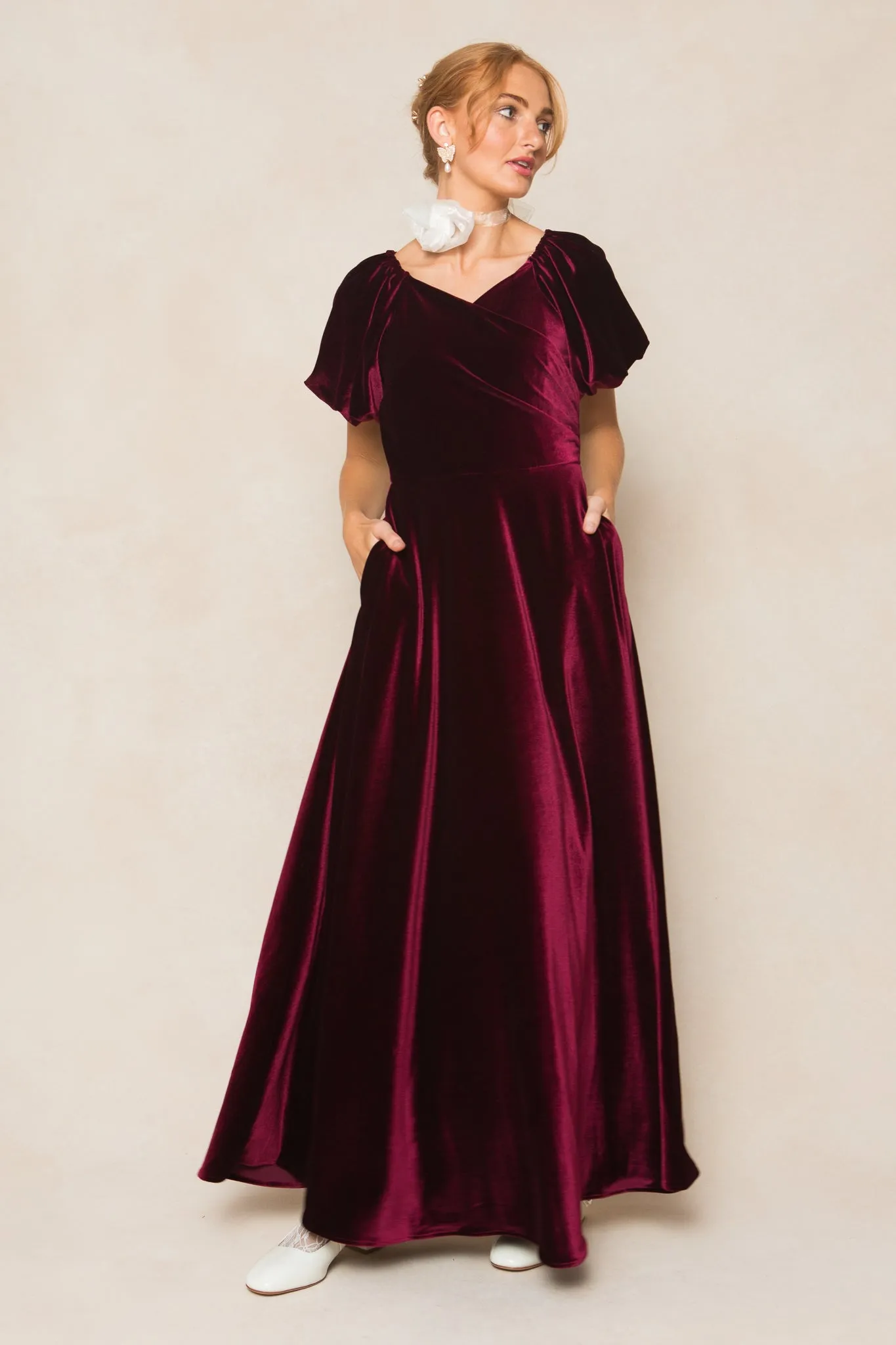 Tessie Dress in Wine Velvet sold by Ivy City Co