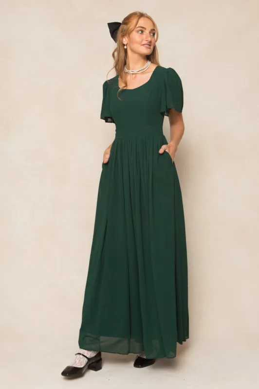 Abbie Dress in Emerald Chiffon sold by Ivy City Co