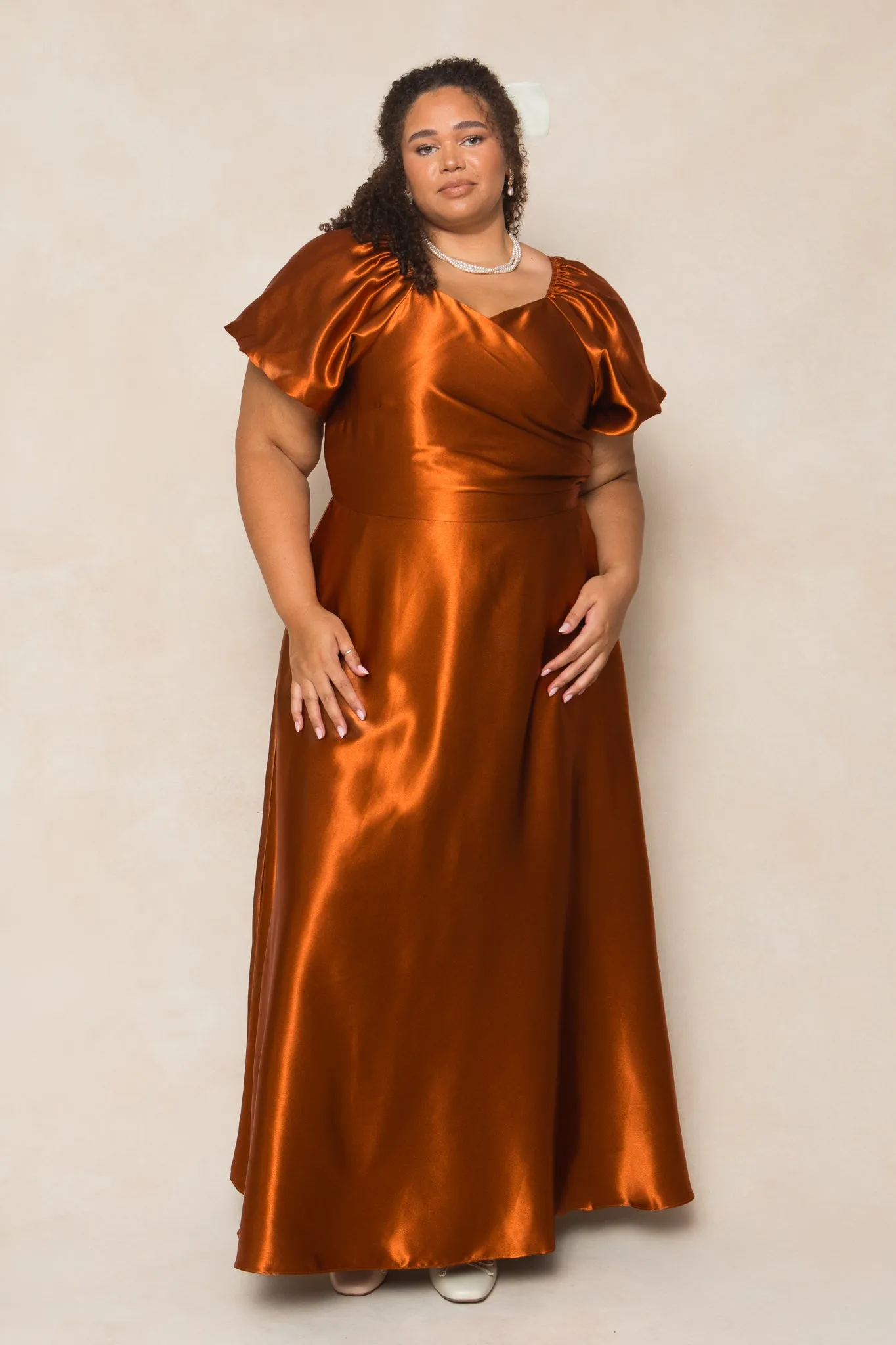 Tessie Dress in Amber Satin sold by Ivy City Co