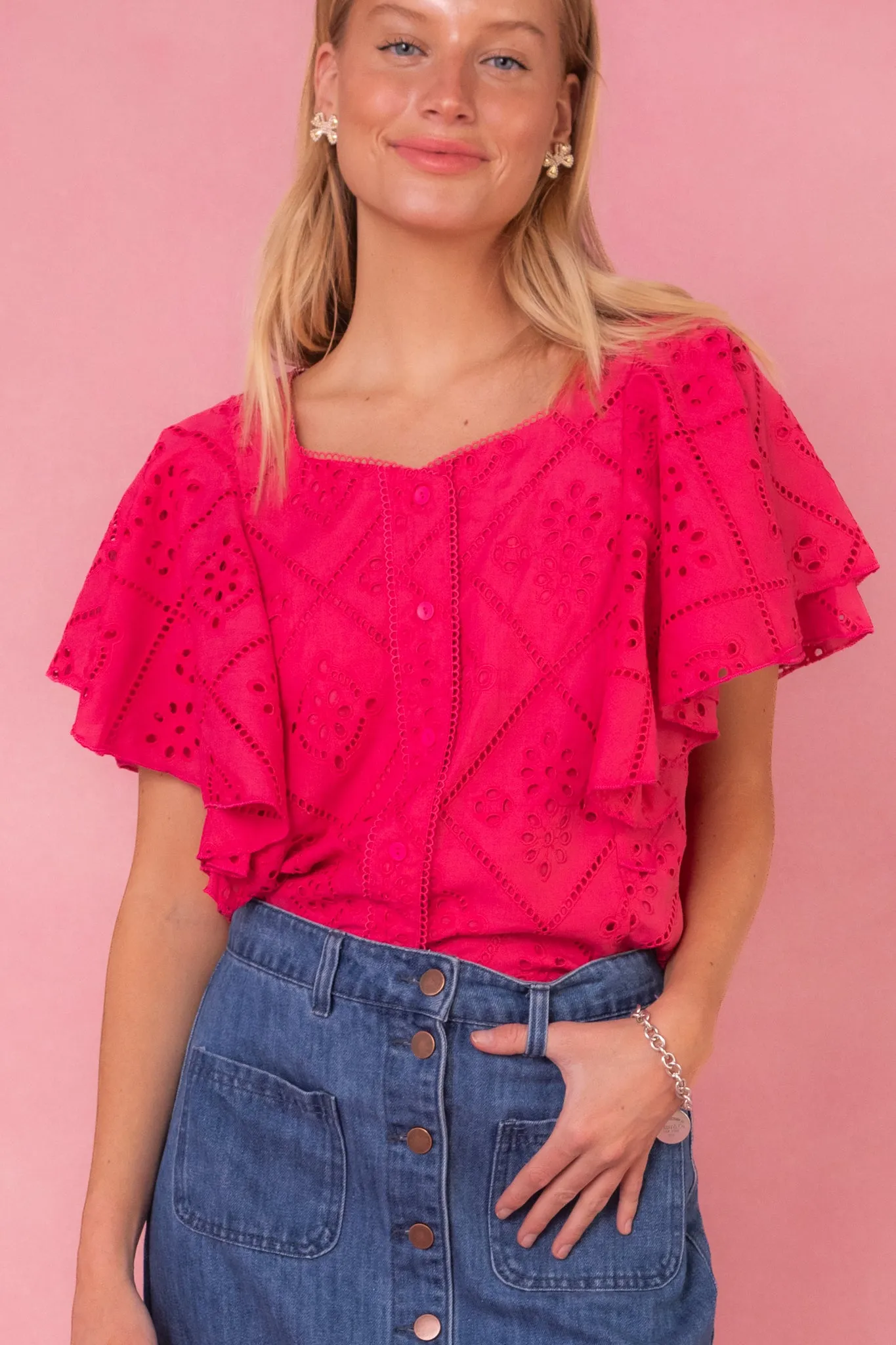 Marlowe Top in Pink Eyelet - FINAL SALE sold by Ivy City Co product image thumbnail 5