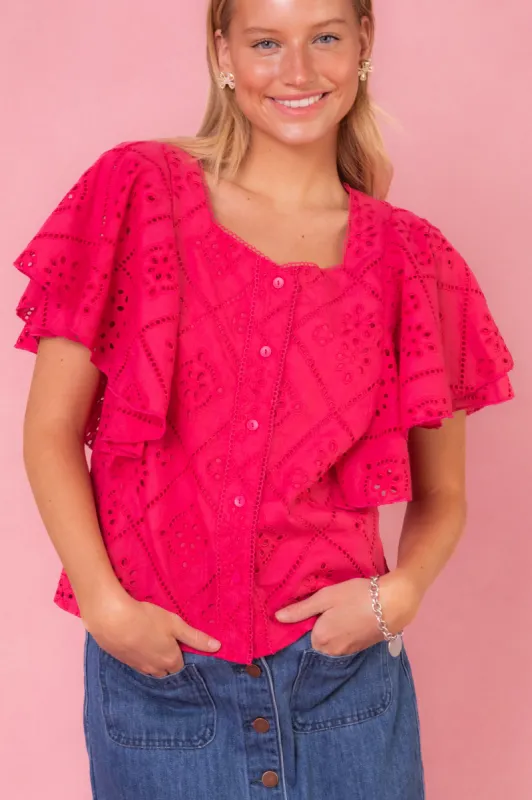 Marlowe Top in Pink Eyelet - FINAL SALE sold by Ivy City Co