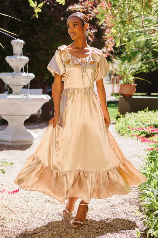 Billie Dress in Champagne Satin sold by Ivy City Co