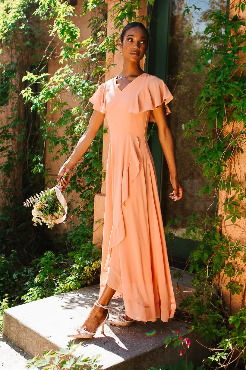 Callie Dress in Apricot Crush Chiffon sold by Ivy City Co