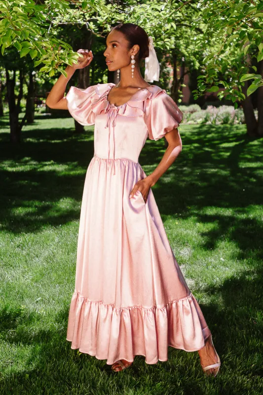 Billie Dress in Blush Satin sold by Ivy City Co
