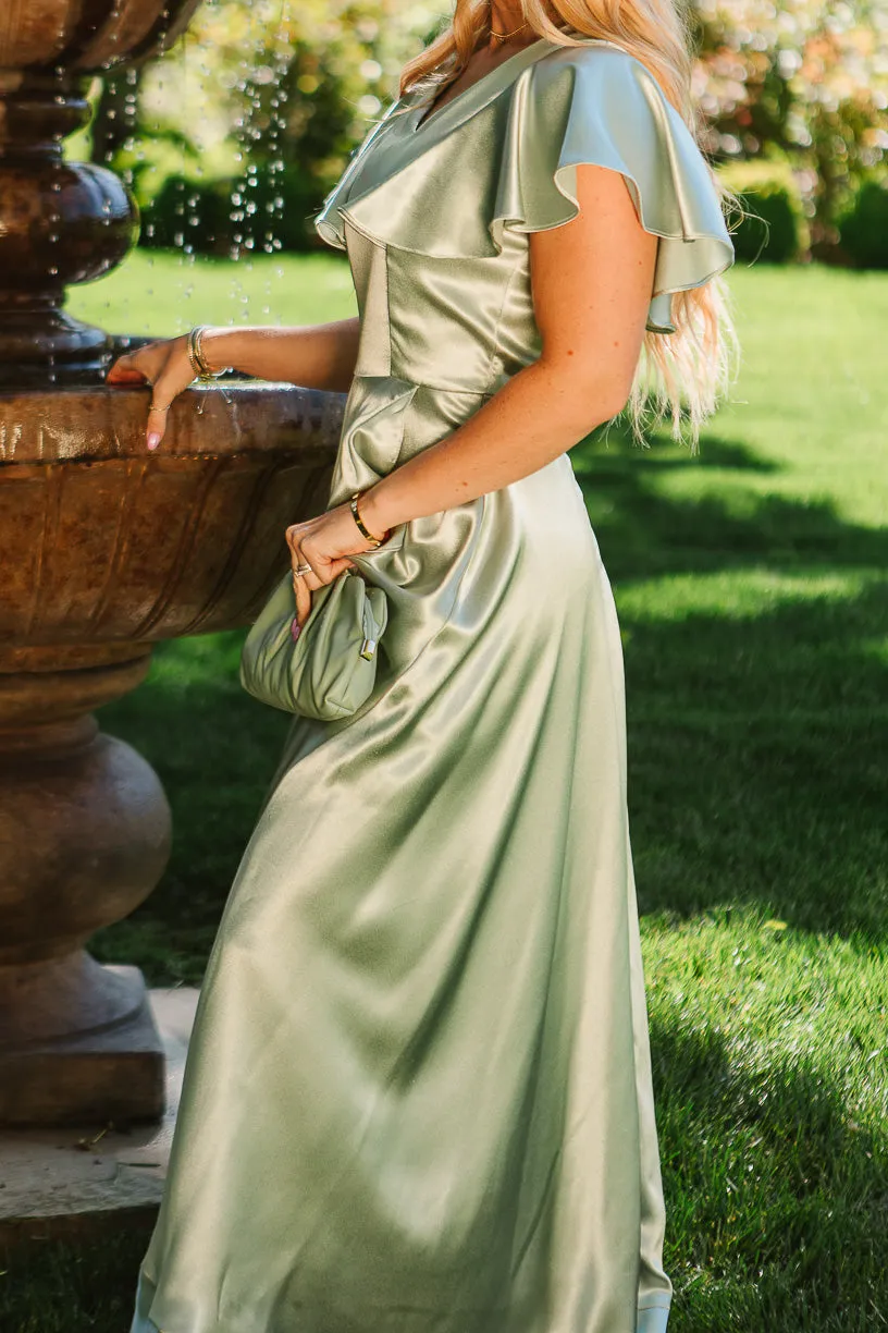 Callie Dress in Sage Satin sold by Ivy City Co product image thumbnail 2