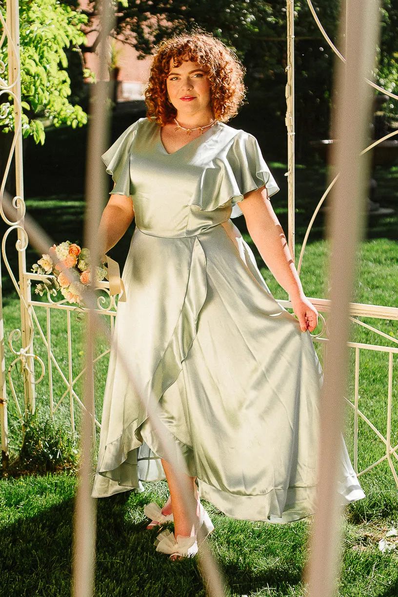 Callie Dress in Sage Satin sold by Ivy City Co product image thumbnail 3