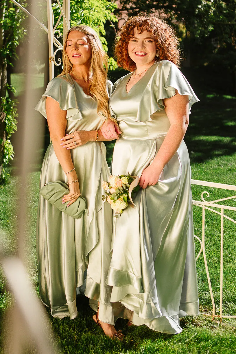 Callie Dress in Sage Satin sold by Ivy City Co