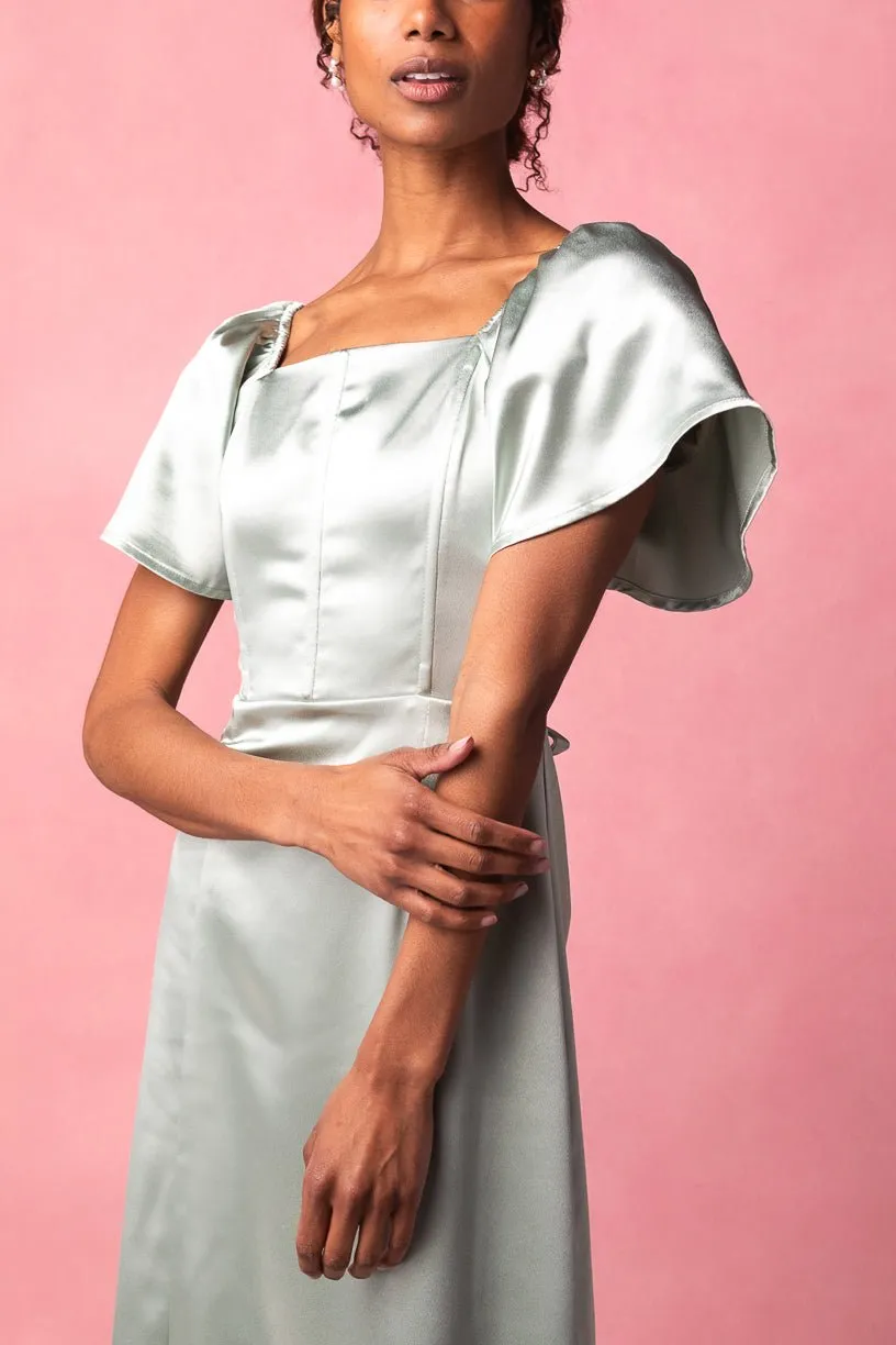 Maddie Dress in Sage Satin sold by Ivy City Co product image thumbnail 4