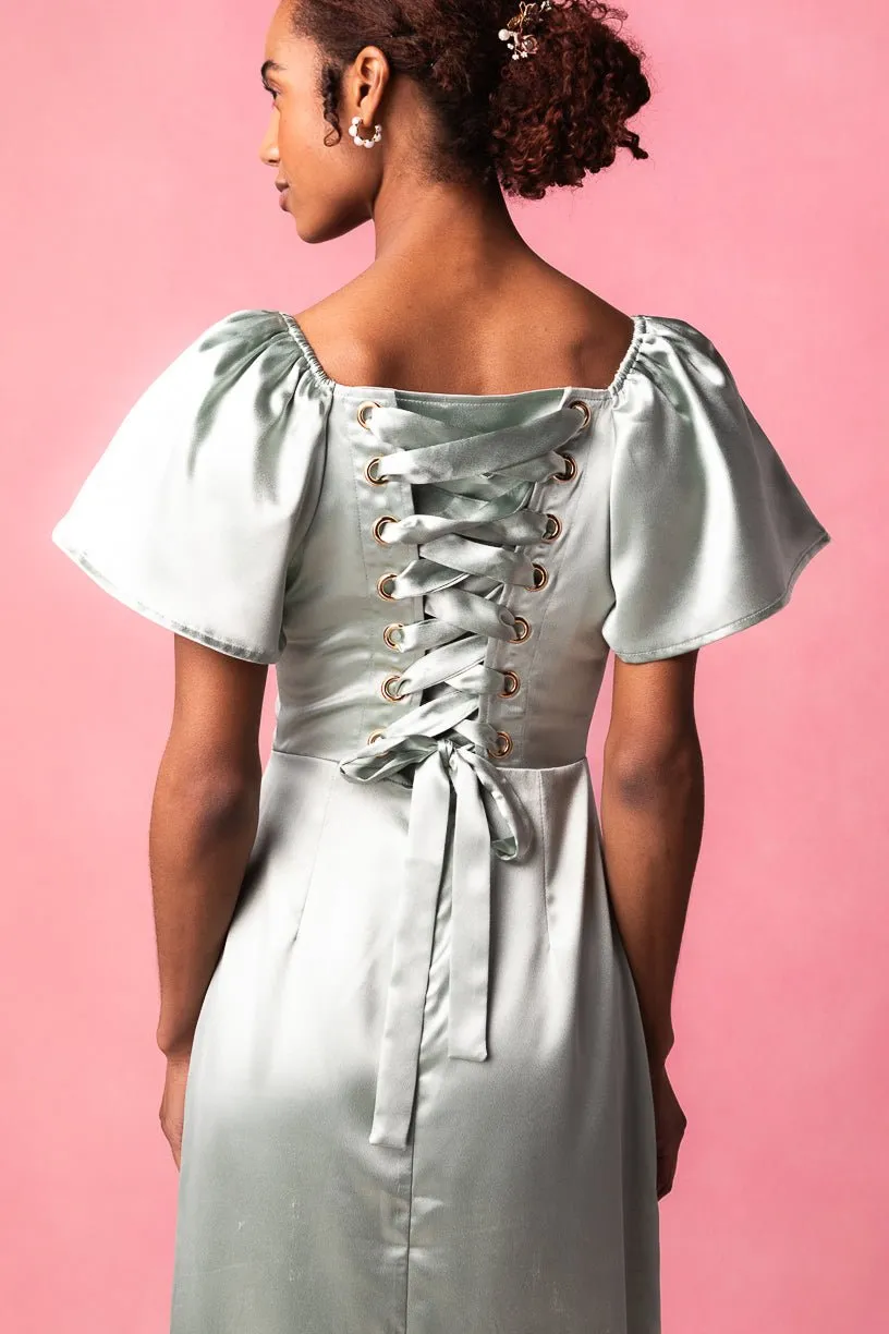 Maddie Dress in Sage Satin sold by Ivy City Co product image thumbnail 3