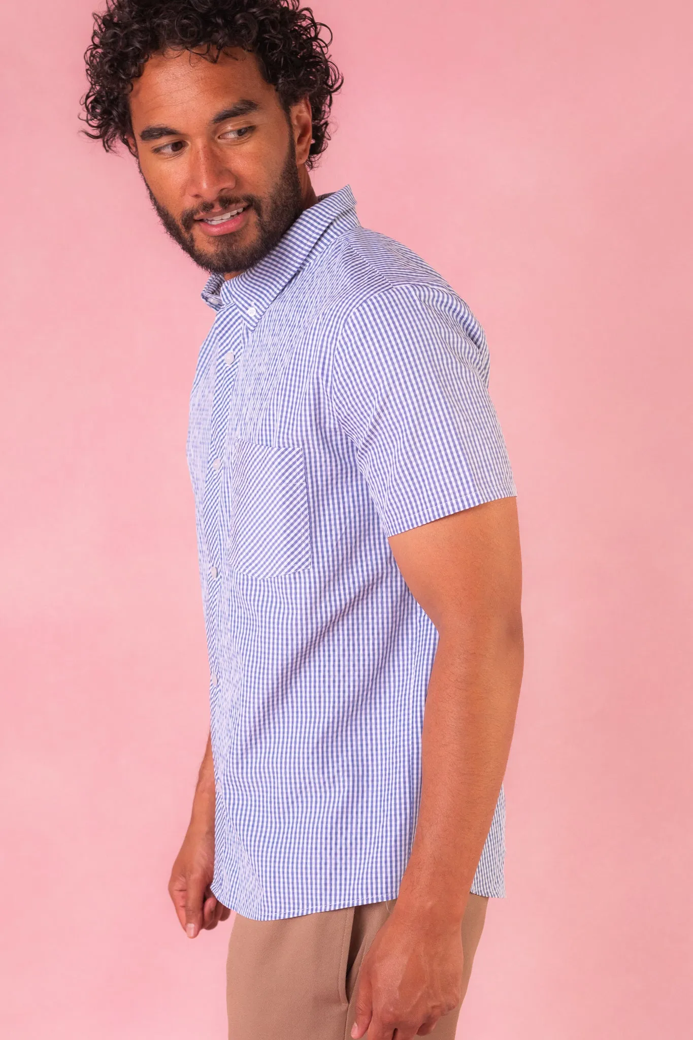 Mens James Shirt in Blue Gingham - FINAL SALE sold by Ivy City Co product image thumbnail 5