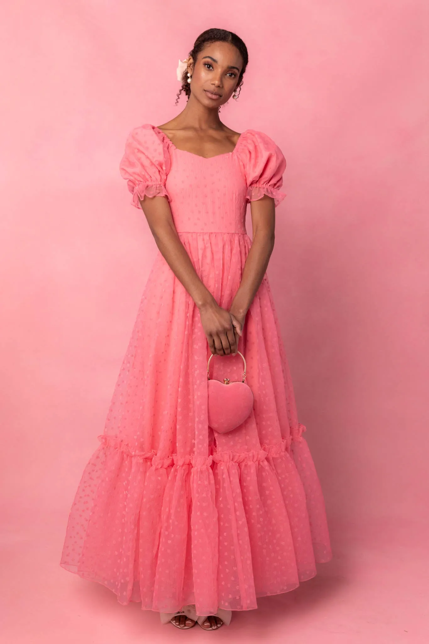 Garden Puff Dress ピンク Zara Fuchsia Hot Pink Midi Long Balloon Sleeve Dress 7969