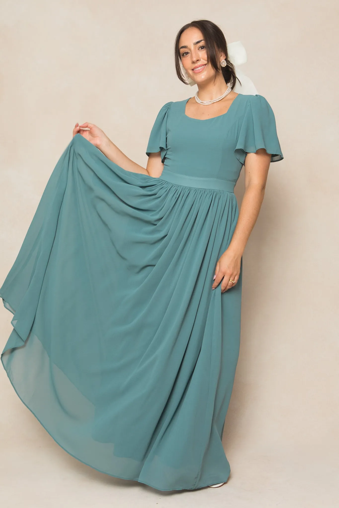 Abbie Dress in Seaglass Chiffon sold by Ivy City Co product image thumbnail 4