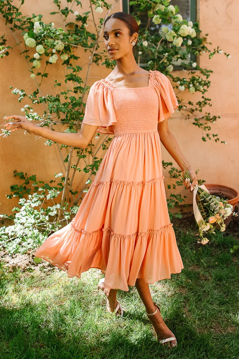 Ellie Dress in Apricot Crush Chiffon sold by Ivy City Co