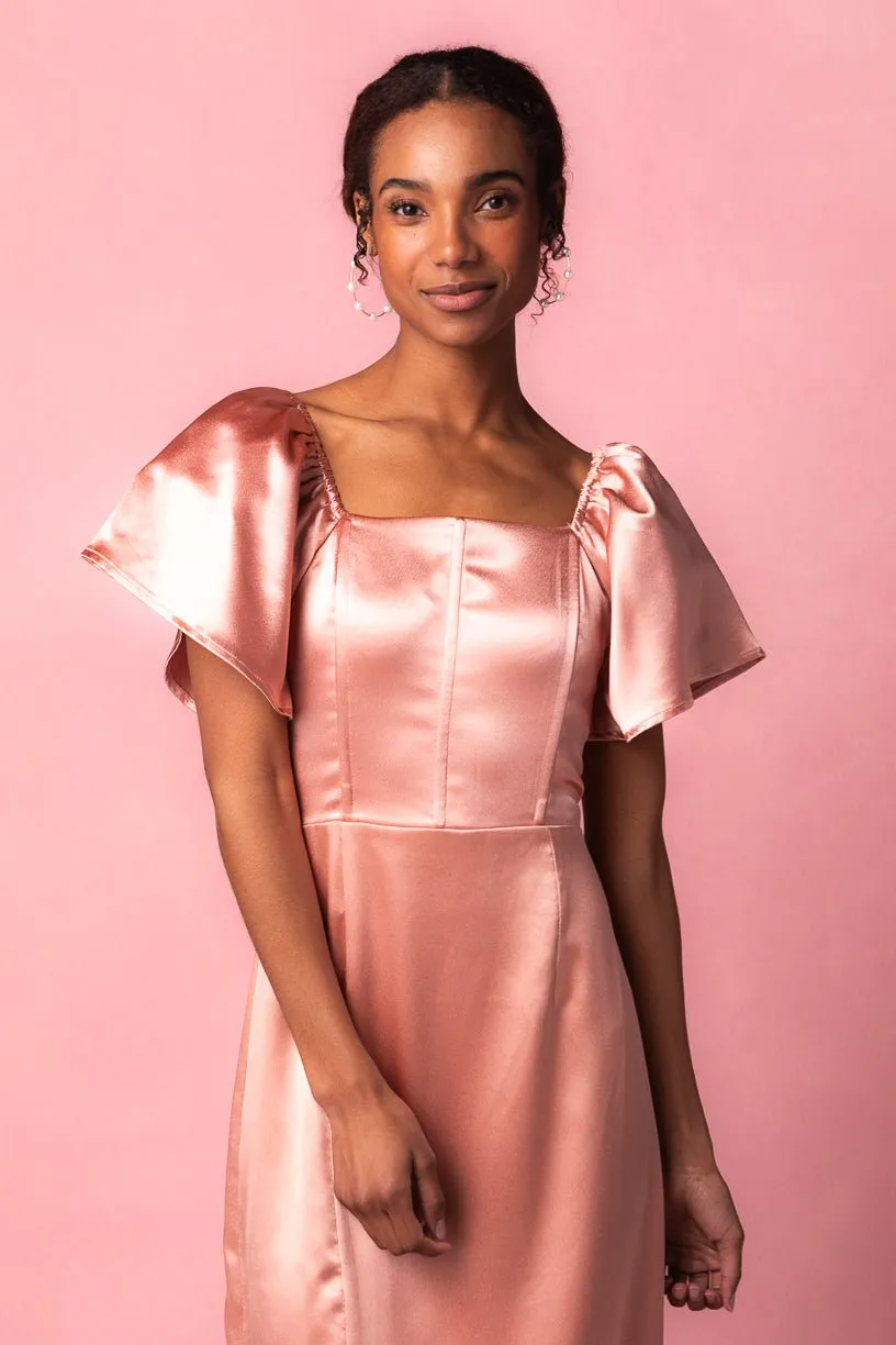 Maddie Dress in Apricot Crush Satin sold by Ivy City Co product image thumbnail 3