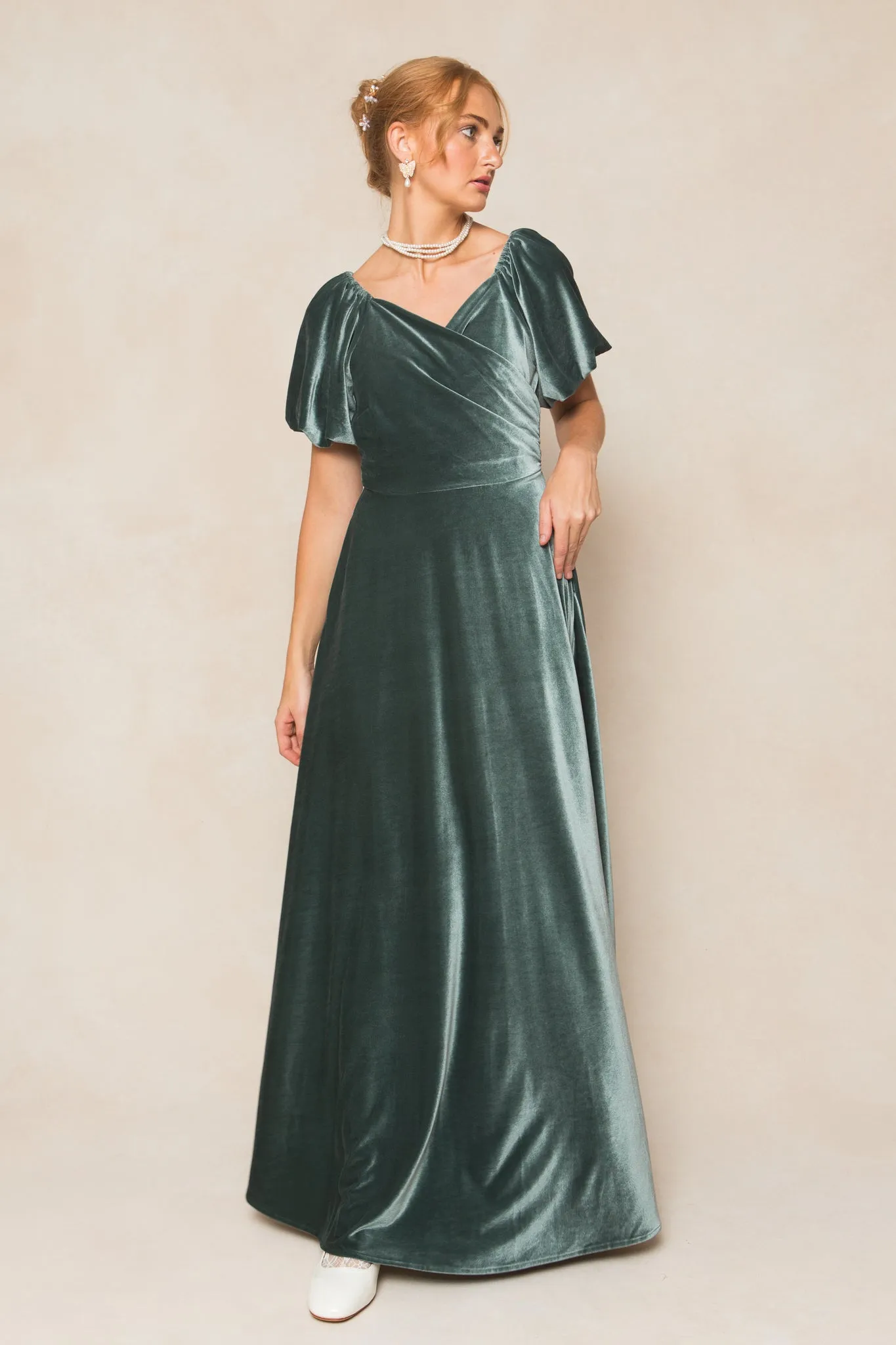 Tessie Dress in Seaglass Velvet sold by Ivy City Co