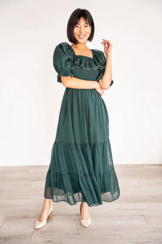 Gracie Dress in Emerald Chiffon - FINAL SALE sold by Ivy City Co