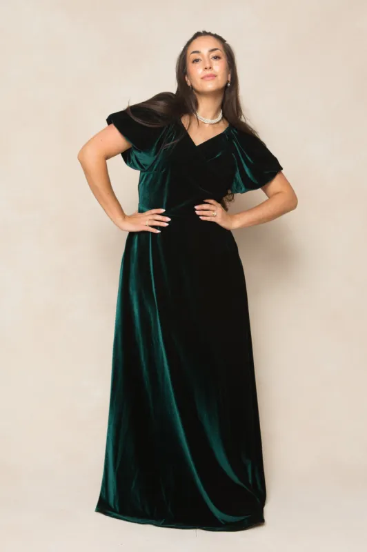 Tessie Dress in Emerald Velvet sold by Ivy City Co